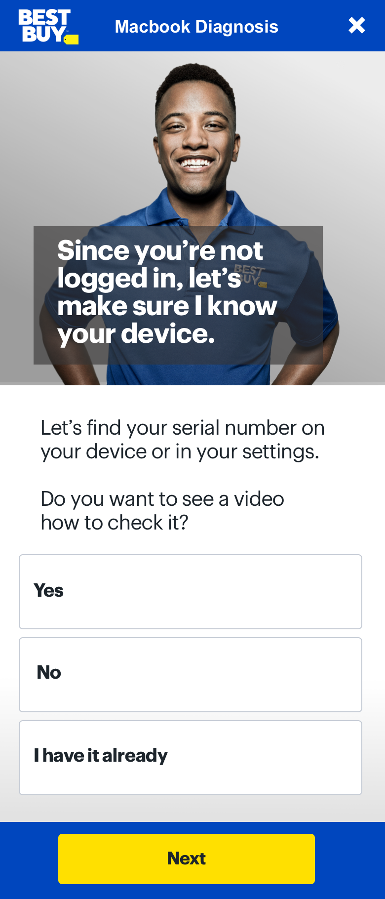 Mobile diagnosis — account and dropoff options
