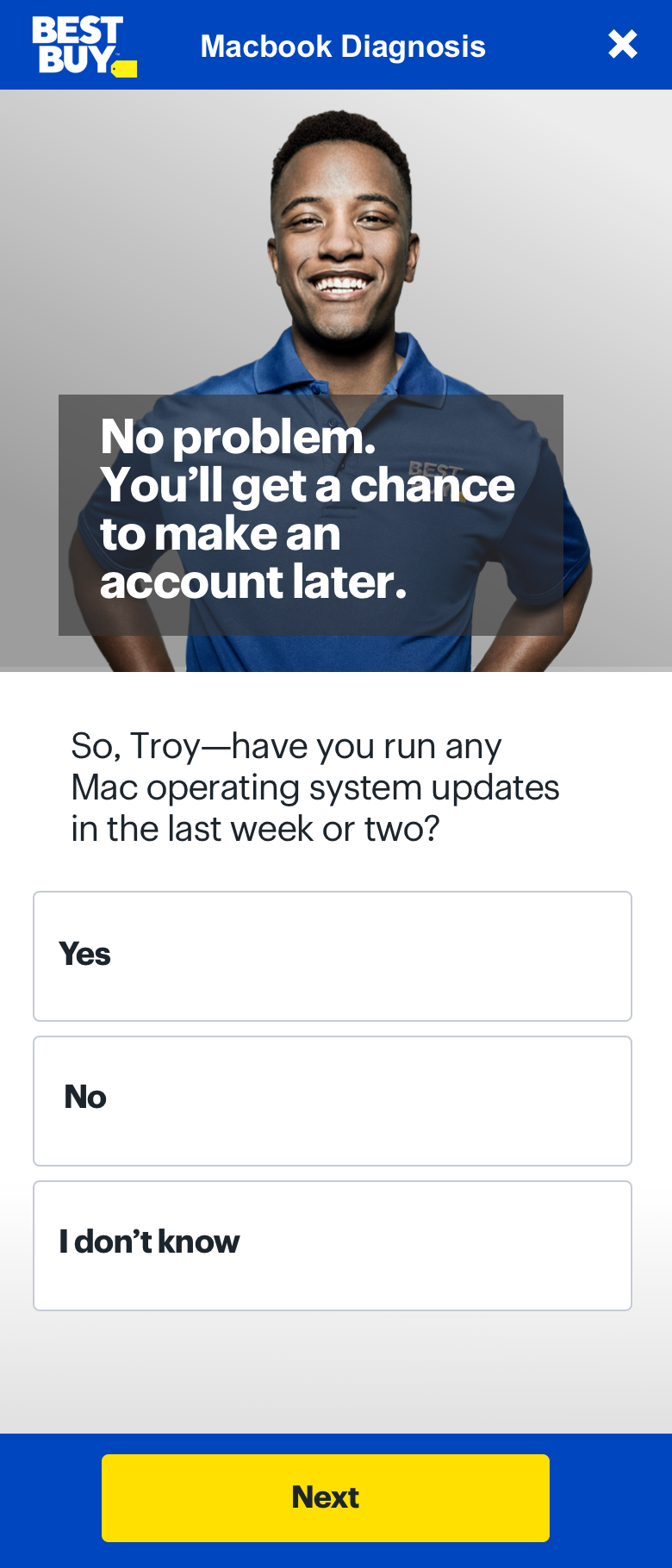 Mobile diagnosis — no-account path