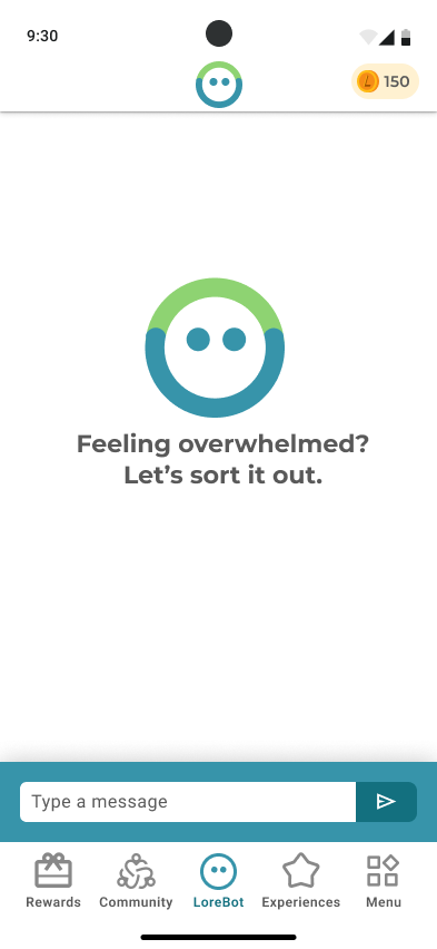 LoreBot conversational support screen